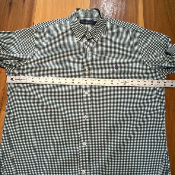 Ralph Lauren Button Down Shirt. Large. Green Gingham. Long Sleeve. Logo. Cotton - Picture 7 of 12